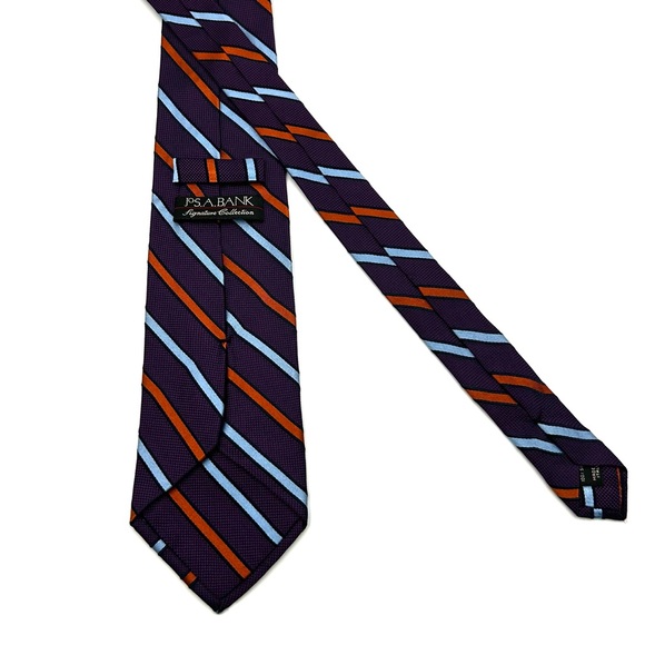 Jos. A. Bank Signature Collection Silk Repp Tie Purple Blue Dk Orange Stripes - Picture 5 of 11
